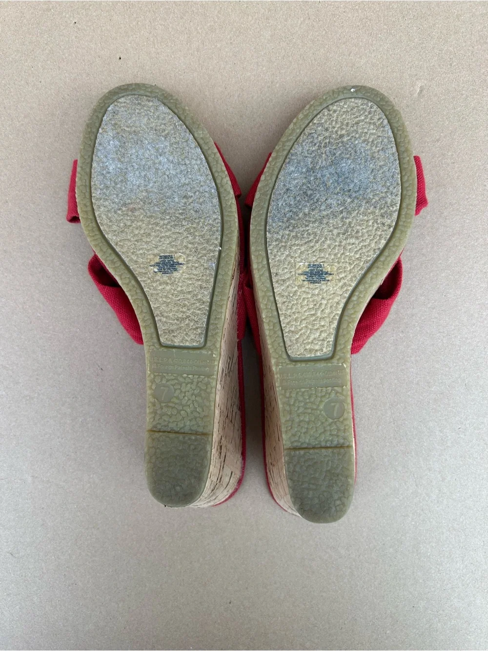 Old navy cork wedge sandals red bow slip on women’s sz 7 feminine casual strappy